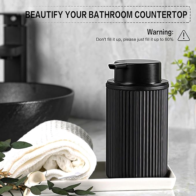 Matte Black Foaming Soap Dispenser, Ribbed Glass Foam Hand Soap Dispenser for Bathroom, 11 Fl Oz Refillable Foaming Bottle with Black Pump, Modern Dish Soap Foam Dispenser