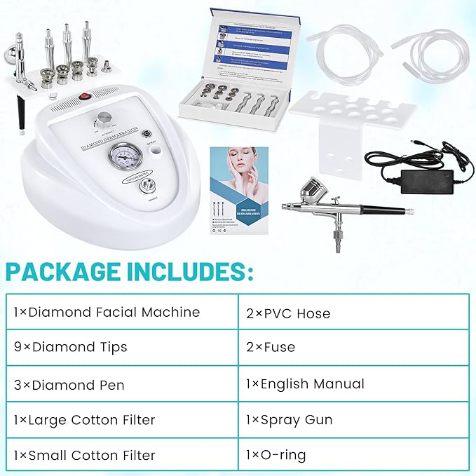 2 in 1 Diamond Micro der-ma-bra-sion Machine, Yofuly 0-68cmHg Suction Power Professional Diamond Glow Facial Machine with Spray Kit, Facial Skin Care Equipment for Home Use
