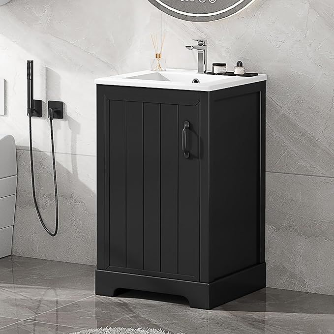 Bellemave 20" Bathroom Vanity with Sink, Small Bathroom Cabinet with Soft Closing Door, Free Standing Single Basin Bathroom Vanity with 2-Tier Storage Rack and Adjustable Shelve(Black)
