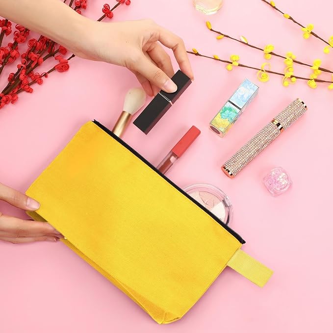 Reginary 60 Pcs Multicolor 60 Pieces Canvas Makeup Bags Bulk Portable Travel Cosmetic Pouch Multipurpose Blank Toiletry Bag with Zipper for Women DIY Craft (8.6 x 5 x 2 Inch)