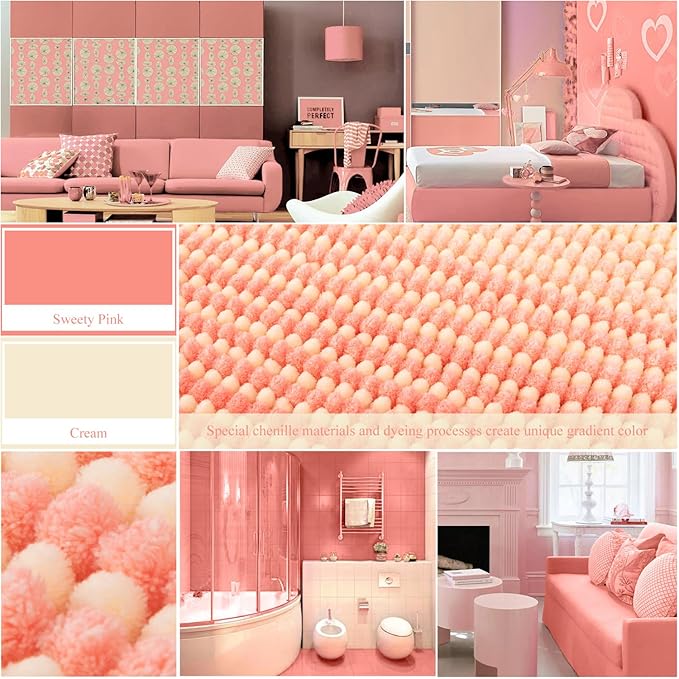 BSICPRO Bathroom Rugs, Bath Mat Rug for Bathroom Non Slip 20 x 32 Inches Water Absorbent Chenille Bath Floor Mats Machine Washable (Sweety Pink)