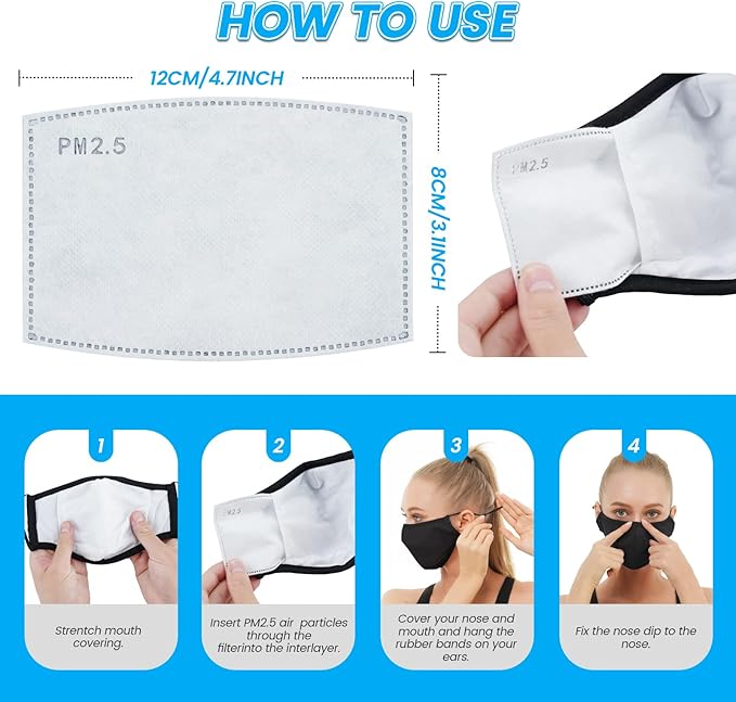 3-Ply Cloth Face Mask 6 Pack,Washable, Reusable and Breathable Face Covering with Adjustable Ear Protection Loops women/men (Black*6)