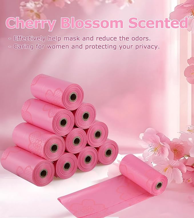 180 PCS Sanitary Napkin Disposal Bags Cherry Blossom Scented, Pink Disposable Sanitary Bag Personal Care Disposal for Tampons Trash Bag, Disposable Mini Bags for Women Privacy Handling Bag Diaper Sack