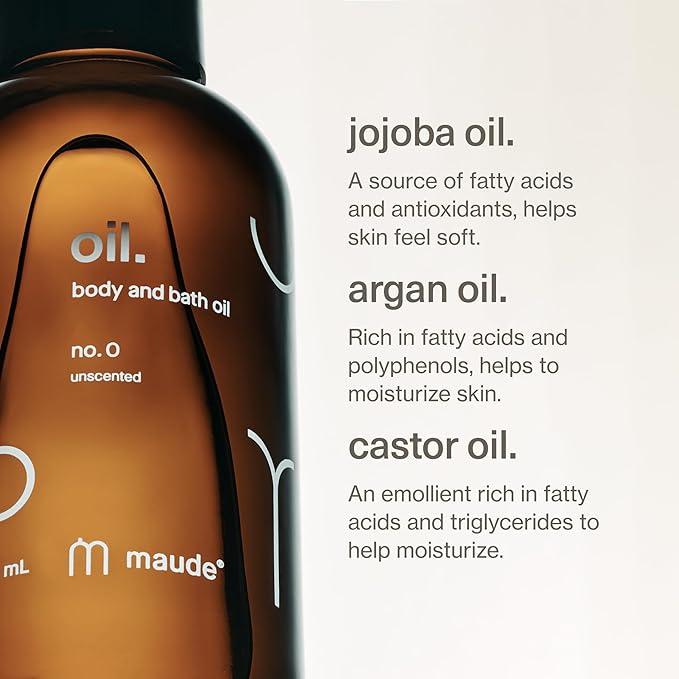 Maude Oil No. 0 - Hydrating Organic Massage + Body Oil - Skin Moisturizer with Jojoba, Coconut + Castor Oil - Rich in Vitamin B + Vitamin E - Relaxing Self Care Gifts (4 fl oz)