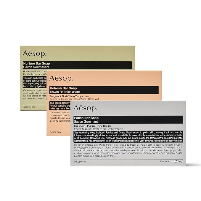 Aesop Bar Soap Trio | Formulated with Botanical Oils to Cleanse, Exfoliant, and Nourish | Suitable for All Skin Type | For Men & Women | 5.2 oz (Pack of 3)
