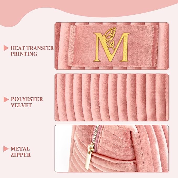 COSHAYSOO Personalized 16th 18th 21st Birthday Valentines Gifts for Women Teens Travel Makeup Bag Make Up Cosmetic Pouch 16 17 18 19 20 21 Year Old Girl College Dorm Essentials Pink Initial Letter M