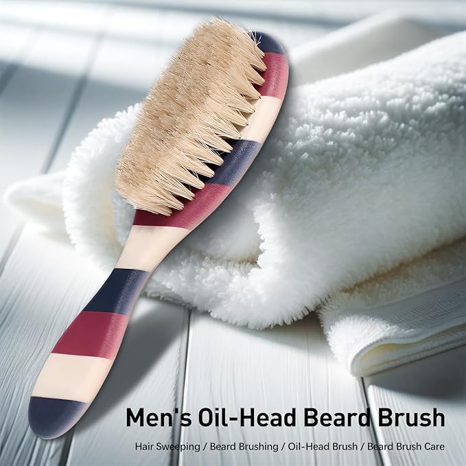 Ergonomic Soft Beard Brush for Men, Striped Handle Comfortable Grip, Ideal for Barber Shop Use