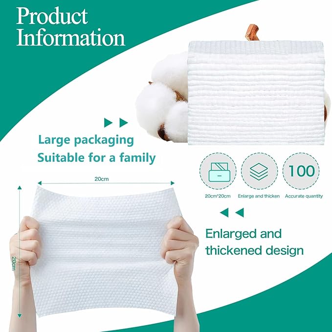 Soft Disposable Face Towel, Cotton Facial Dry Wipes 300 Count, Cotton Dry Wipes for Washing and Drying,Facial Tissue for Cleansing, Skincare, Makeup Remover Large packing (3 PACK)