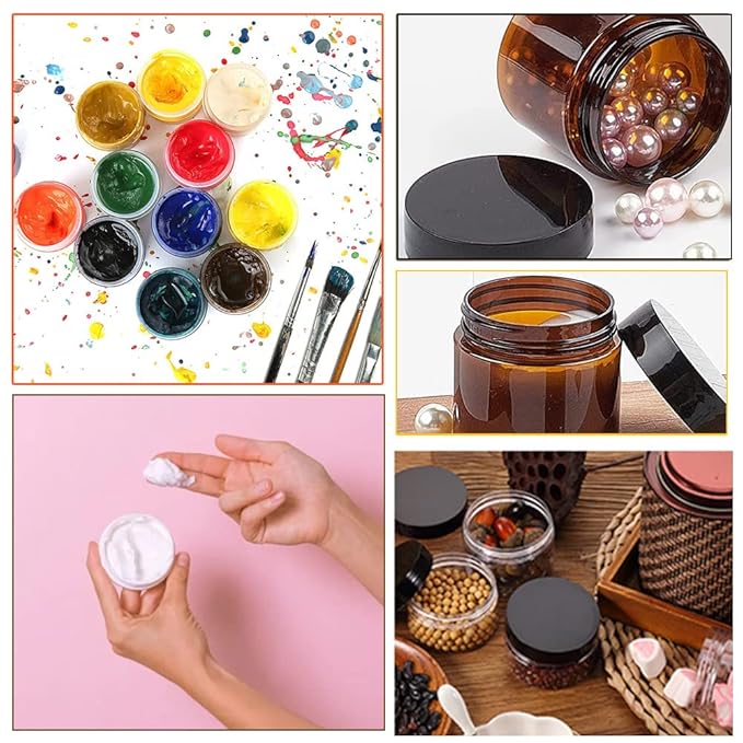 8oz Amber Plastic Jars with Lids 8 oz Plastic Containers with Lids + 20g Sample Containers (Set of 24) Airtight Container for Lip Scrub, Body Butters, Cream, Slime, Craft Storage