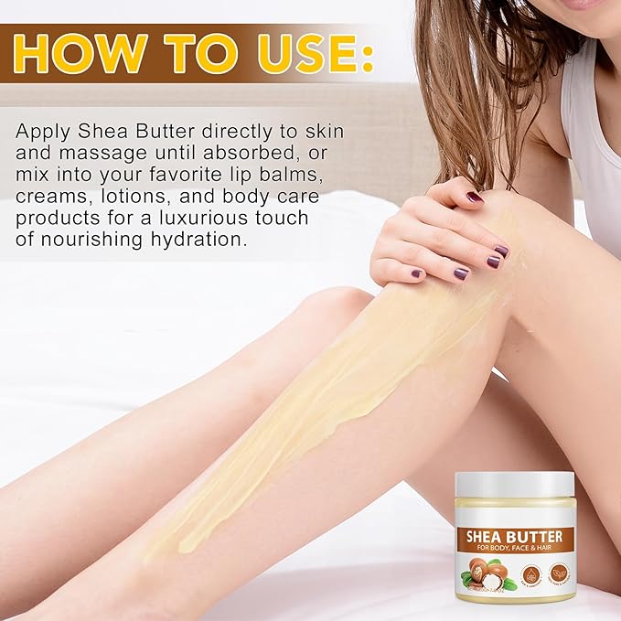 Shea Butter Raw, Pure Natural Shea Butter for Face & Body with Vitamin A, E and F, Hand Cream, Long-Lasting Hydration & Deeply Moisturizing for Dry, Cracked Skin, SkinCare, Keeps Skin Healthy 7.8 oz