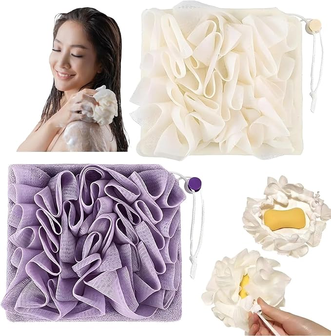Bath Pouf Soap Holder Sponge Loofah Sponge for Smooth Skin Gentle Lathering Cleansing Shower Pouf with Soap Slot