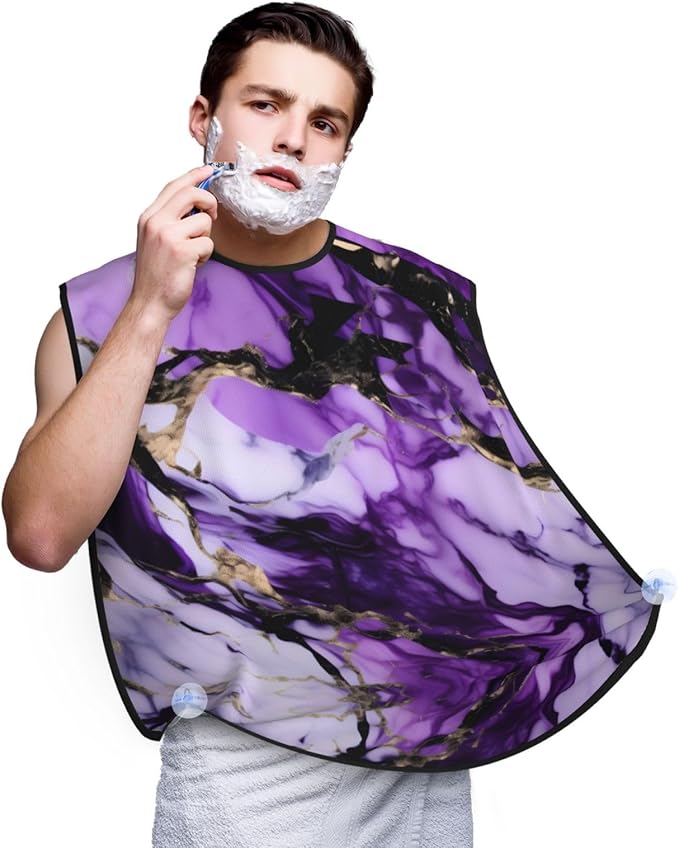 Purple Rose And Skull Print Beard Bib Shaving Apron, Beard Hair Trimming Cape Gift For Dad