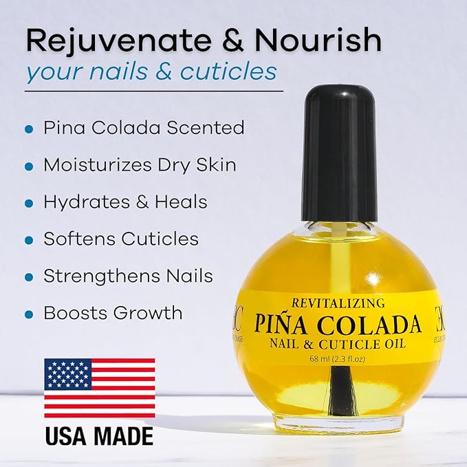 ELLIE CHASE Moisturizing Cuticle & Nail Care Oil 2.3 Fl Oz - Pina Colada Scented – Infused with Jojoba Oil, Aloe, Vitamin E – Nail & Cuticle Hydration, Repair, Moisturizer, Strengthener, Growth