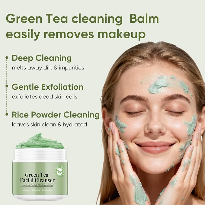 Green Tea Mochi Face Cleanser Wash Cream,Moisturizing,Deep-Cleansing,Oil Control,Makeup Cleansing Balm for Women for All Skin Types（5.29oz）