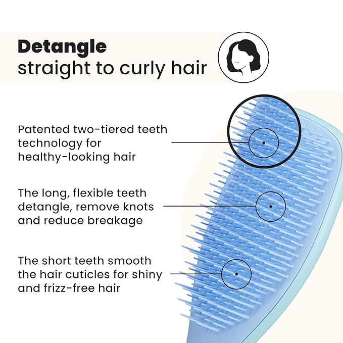 Tangle Teezer Ultimate Detangler Brush for Wet & Dry Hair, Eliminates Knots & Reduces Breakage for Straight to Wavy Hair Types, Denim Blues