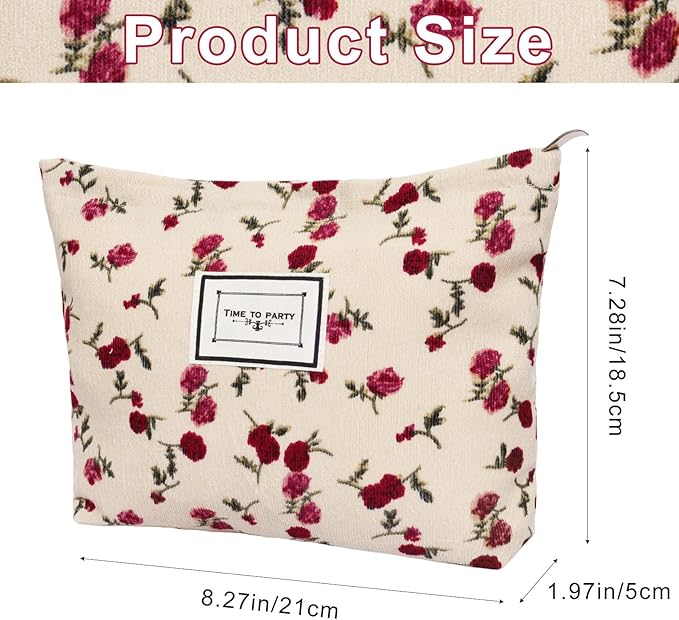 1pcs Floral Makeup Bag for Women Travel Cosmetic Pouch Toiletry Organizer for Skincare Brushes and Daily Essentials 8.27x7.28x1.97 inch(Flower-1, Beige)