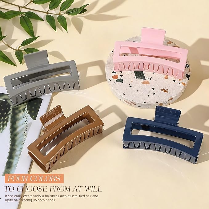 4 PCS 5 Inch Extra Large Claw Clips for Women, Jumbo Claw clips for Thick Long Curly Hair, Rectangle Matte Hair Claws Clips, Non-slip Square Hair Clips for Women