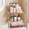 Delamu Bathroom Organizers and Storage, 2 Tier 2 Drawer Makeup Organizer Countertop, Easy to Install, Ideal for Bathroom Counter, Vanity, Ideal for Women Girls, Grapefruit