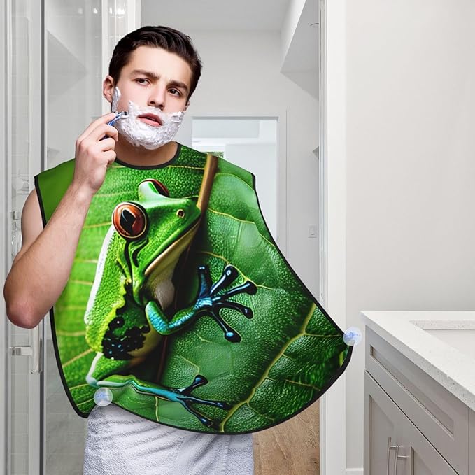 Frog Leaves Print Beard Bib Apron For Men, Beard Hair Catcher For Men Shaving Trimming,Beard Cape Cloth