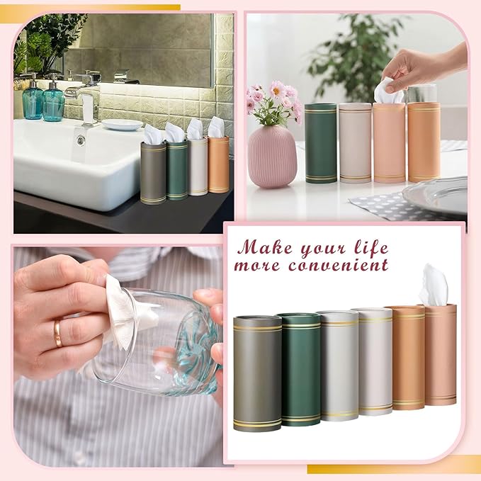 12 Pack Car Tissue Cylinder Holder Bulk with 3 Ply Facial Tissues, Round Napkin Holders for Cup Holder Cylinder Travel Paper Tubes Bulk Round Napkin Boxes Packs(Morandi)