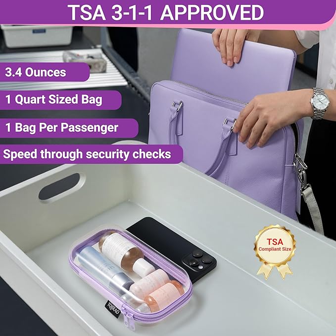 YQBRA 4 Pack Clear Hard Shell Zipper Case, See-Through Hard Plastic Organizer Pouches with Zipper for Travel, Toiletries, Makeup, Toy, Electronics & Pencils - Crush-Resistant Storage (M Purple)