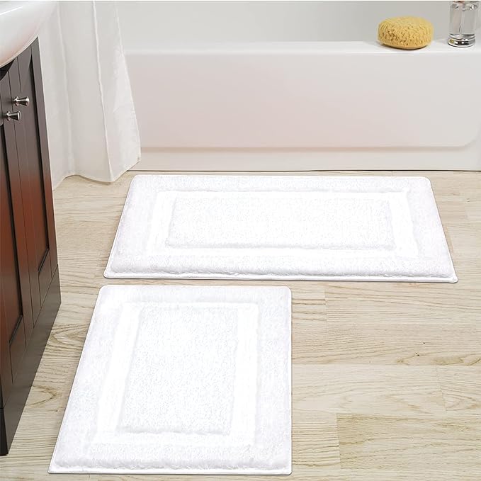 SHACOS White Bathroom Rugs Sets of 2 Pieces 32x20 inch, Super Soft Fluffy Bath Mats for Bathroom, Non Slip Washable Bath Rugs for Shower Tub Vanity Sink
