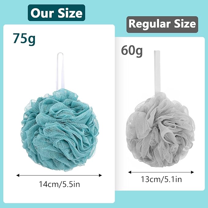 6 Pack Shower Loofah Bath Sponge, 75g/pc Large Exfoliating Body Scrubber Shower Scrunchies for Women and Men
