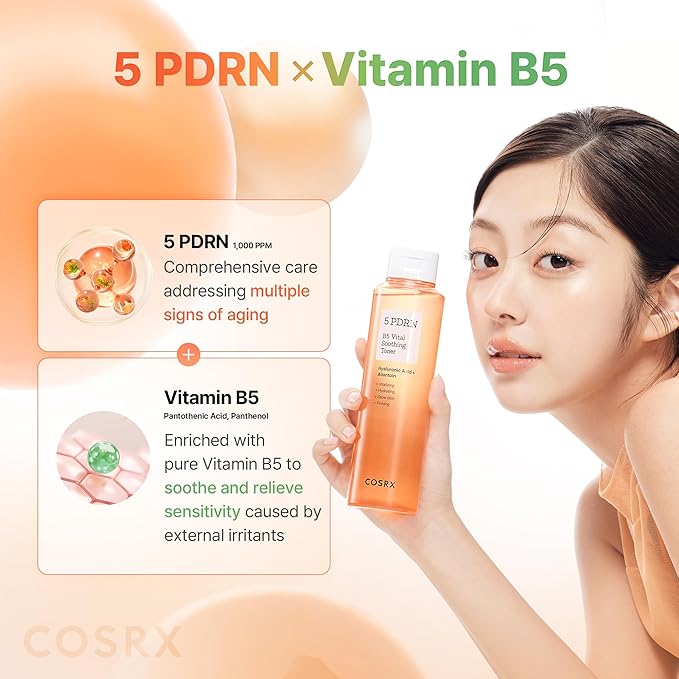 COSRX 5 PDRN B5 Vital Soothing Toner - Korean Toner for Rejuvenating & Soothing Skin with Salmon DNA, Centella, Lactobacillus PDRN & Panthenol, Korean Skin Care (280ml/9.46 fl.oz.)