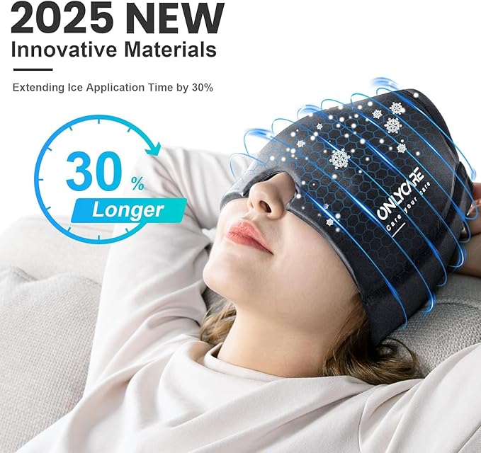 ONLYCARE Migraine Relief Cap,Soothing Migraine Mask,Upgraded Odorless Gel Ice Head Wrap, Hot and Cold Therapy, FSA or HSA Eligible Headache Ice Pack for Tension and Stress(Grey)