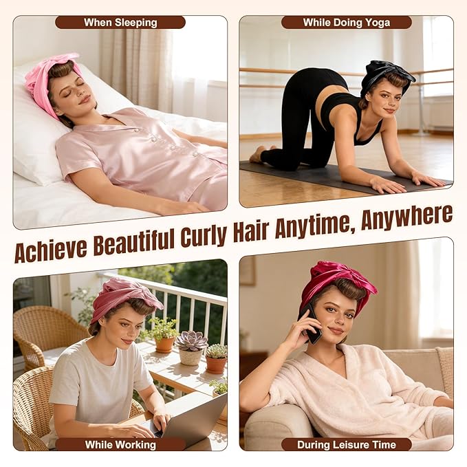 TULOBI 3 Pcs Heatless Curls Overnight - Upgraded Velvet Heatless Hair Curler with Velcro Fastener, Overnight Jumbo Blowout Rods, Hair Curlers to Sleep in for All Hair Types (Burgundy)