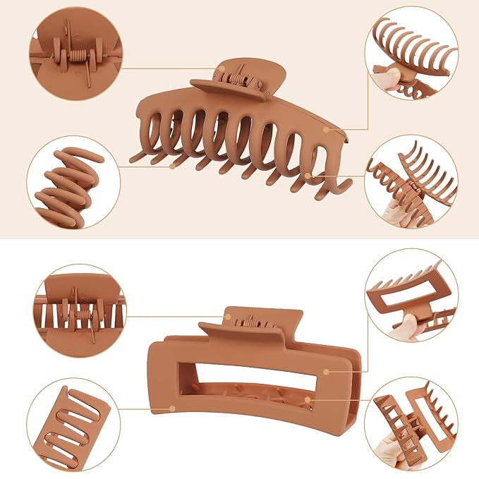 8 Pcs Large Hair Claw Clips 4.1" Non-slip Big Banana Square Matte Hair Claw Clips for Women Girls, Strong Hold Clips for Thick Thin Hair