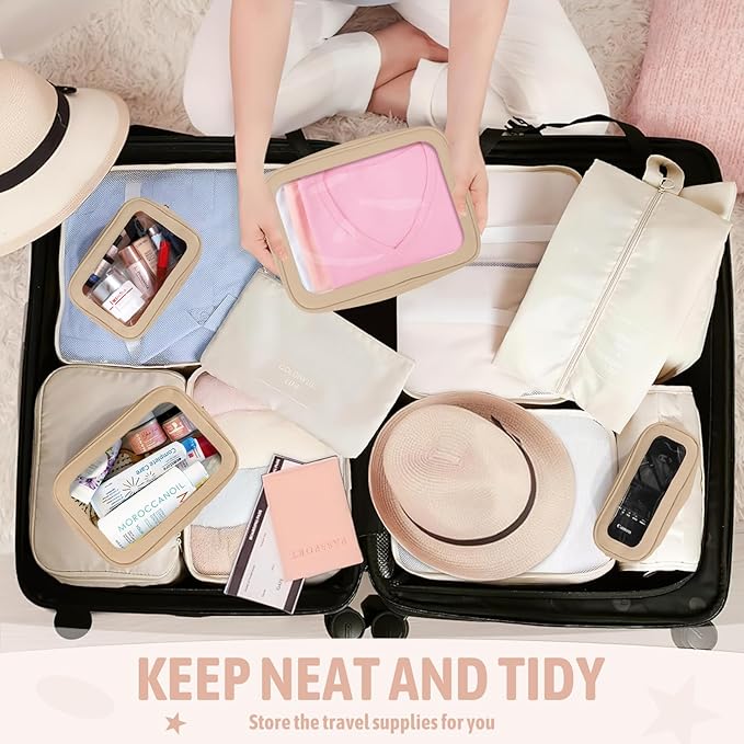 5PCS Clear Toiletry Bag,TSA Approved Travel Makeup Pouch with Zipper for Cosmetics and Toiletries，Diaper Bag Organizer Pouch Set，Women's Purse Organizer and Clear Car Bag