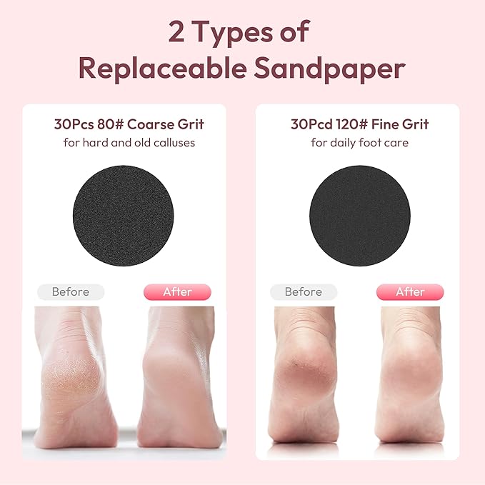 Electric Foot Callus Remover - 2 in 1 Rechargeable Electric Callus Remover for Feet, Pedicure Tools with 70pcs Sandpapers, Professional Foot Scrubber File for Dead Skin - Pink