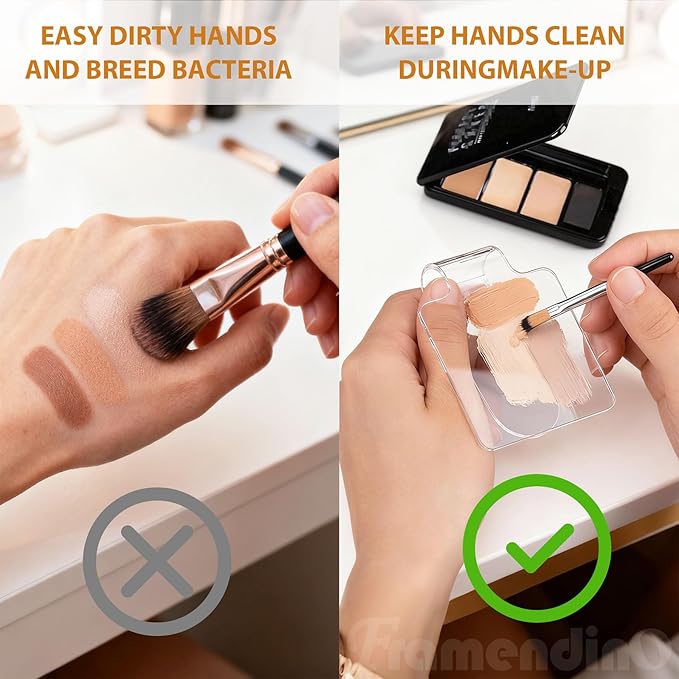 Framendino, 2 Pieces Makeup Palette Acrylic Hand-held Mixing Tray for Foundation, Eyeshadow, Powders, Cosmetics and Nail Art Manicure