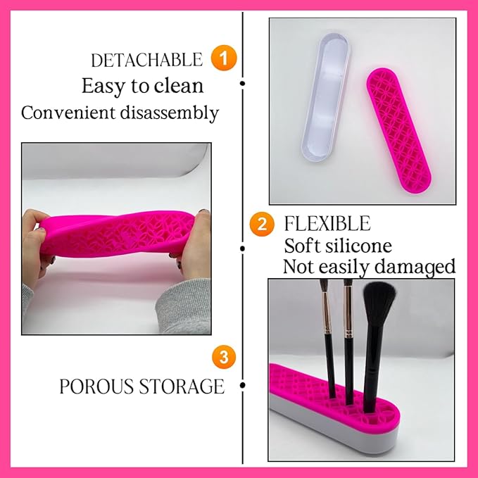 TANG SONG 2 PCS Silicone Make up Brush Holder Cosmetic Storage Box Desktop Organizers (Pink)