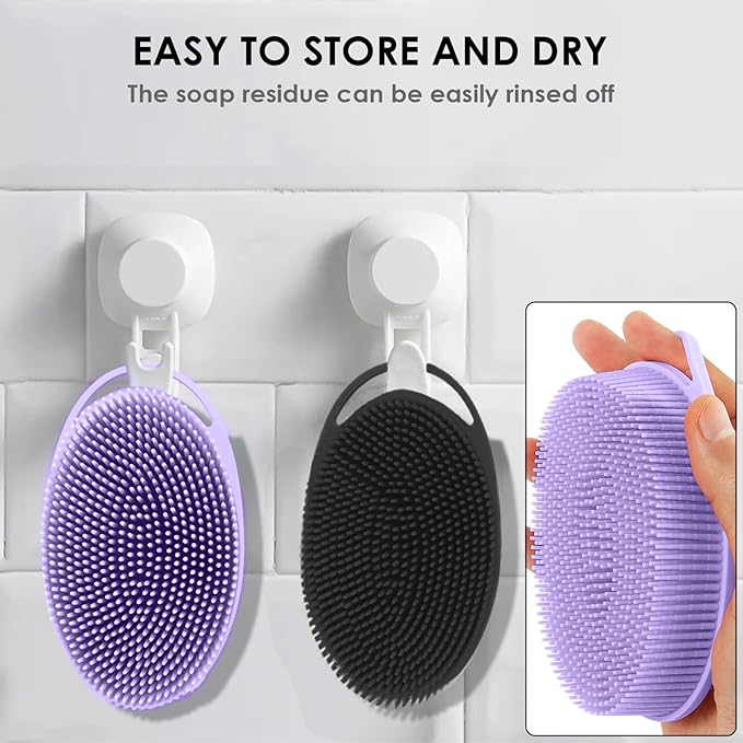 Silicone Body Scrubber – Silicone Loofah for Shower, Set of 2 Soft Dual-Sided Exfoliating Body Bath Shower Scrubber Loofah Brush Easy-to-Clean for Sensitive Kids Women Men All Kinds of Skin