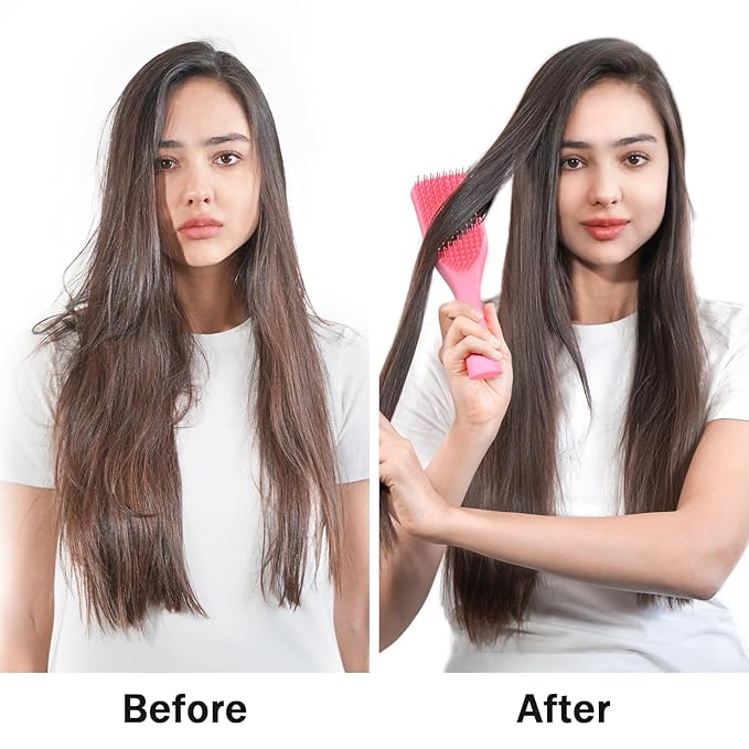 No Tangle Hair Brush for Wet or Dry, Wave-Shaped Detangler to Reduce Breakage, Lightweight Travel Hairbrush for Wavy, Thin, Long and Short Hair, Pink