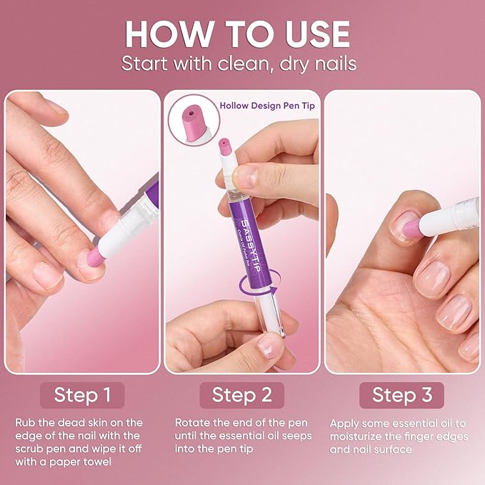 Ceramic Cuticle Pusher & Oil Pen, 2ml Rose/Lavender/Fragrance Free Scented Nail Care Pen, Gentle Cuticle Remover for Dry & Damaged Nails, Moisturize Strengthen Brighten (Grape3.0&Beige3.0)