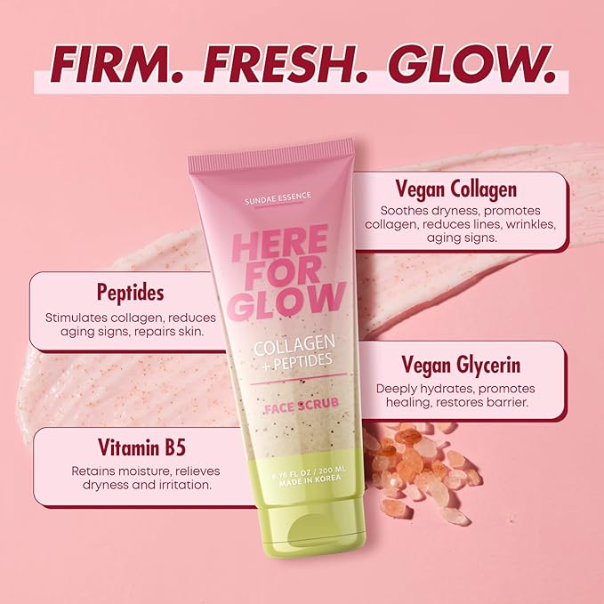 Face Scrub with Collagen & Peptides – Gentle Exfoliation, Hydration & Wrinkle Care – Dermatologist Tested, Korean Skin Care – Cruelty-Free, Vegan, Clean Beauty – 6.76 Fl Oz
