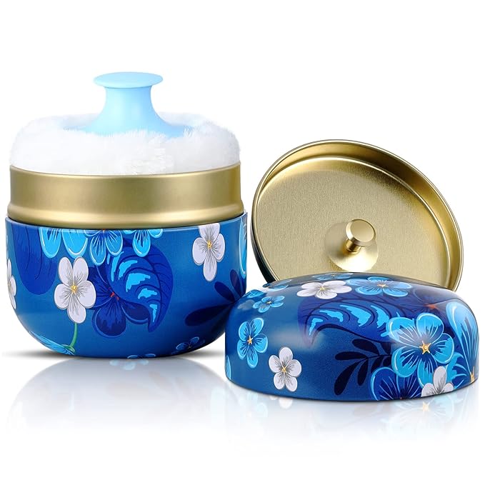 Body Powder Case with Powder Puff Powder Container Tea Canister for Baby and Adult Body Talcum Powder Tea Box (Colorful Flower)