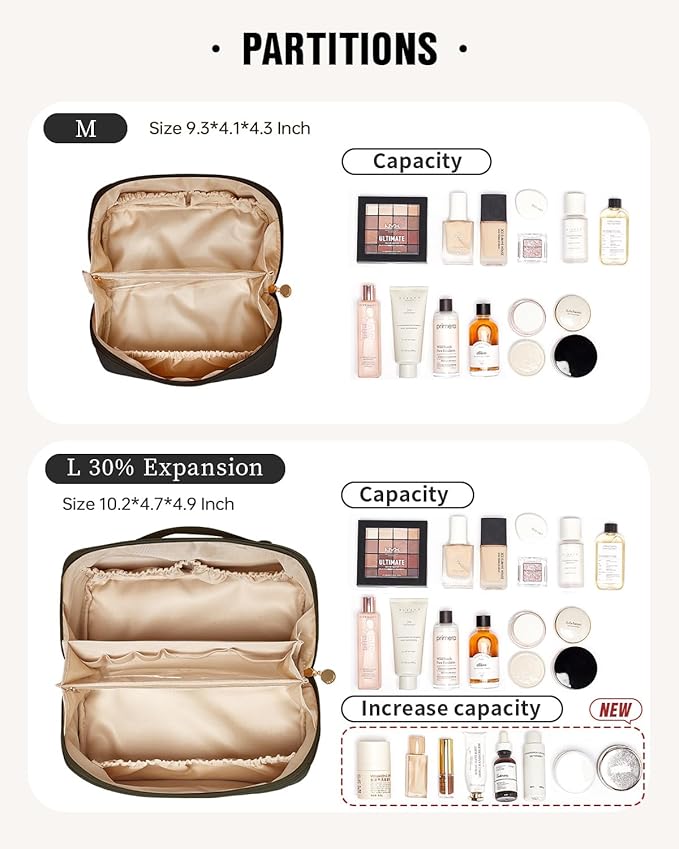 EACHY Travel Makeup Bag, Large Capacity Cosmetic Bag for Women, Waterproof PU Leather, Flat Open Portable Toiletry Bag for Skincare, Brushes & Travel Essentials