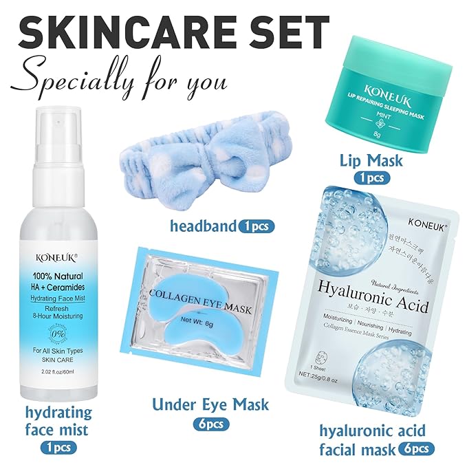 15 PACK Skincare Set with Facial Masks, Under Eye Patches, Face Mist, Lip Mask, Headband, Skin Care for Women, Travel Kit & Birtuday Gifts for Teens Girls, Thank You Gift for Mom, Teacher Gifts