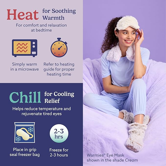 warmies Microwavable Eye Mask for Warmth & Comfort - Heating & Cooling Compress for Calming Relaxation - Weighted & Heated Eye Mask with Scented Lavender for Sleeping - Snowy