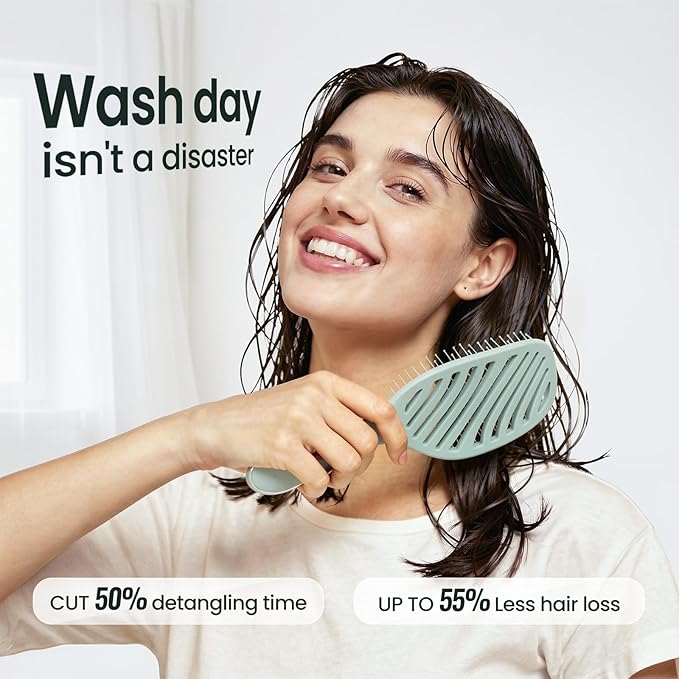 AIMIKE Detangling Hair Brush, Wet Dry Vented Detangler Brush with Soft Bristles, Gentle Detangler for Fine & Thin Hair, Easy-clean Vent Hairbrush for Women and Kids