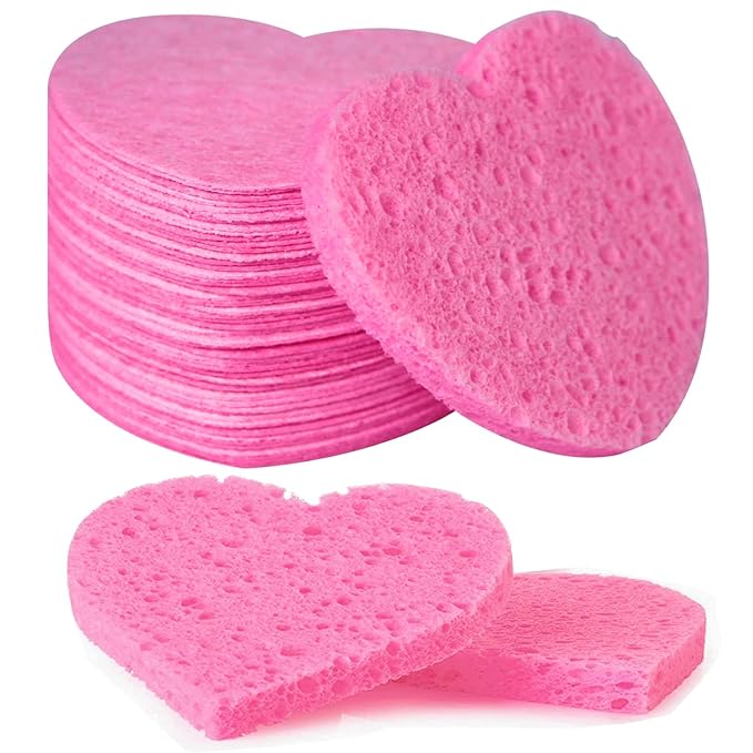 50-Count Facial Sponges Compressed, 100% Natural Cellulose Face Sponge Professional Cosmetic Spa Sponges for Face Cleansing, Exfoliating Mask, Makeup Removal for Travel and Home, Pink