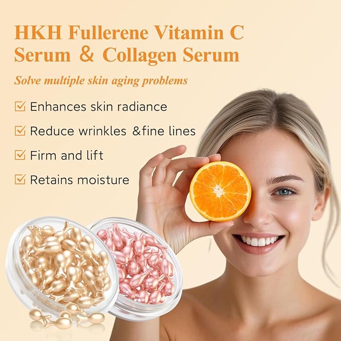 HKH Vitamin C & Retinol Serum for Face - Vit C Oil Capsules with Niacinamide Anti Aging Skincare - Vit A Night Serum Capsules for Women - Moisturise Smooth Fine Lines Even Tone Firming Skin (38+38 ct)