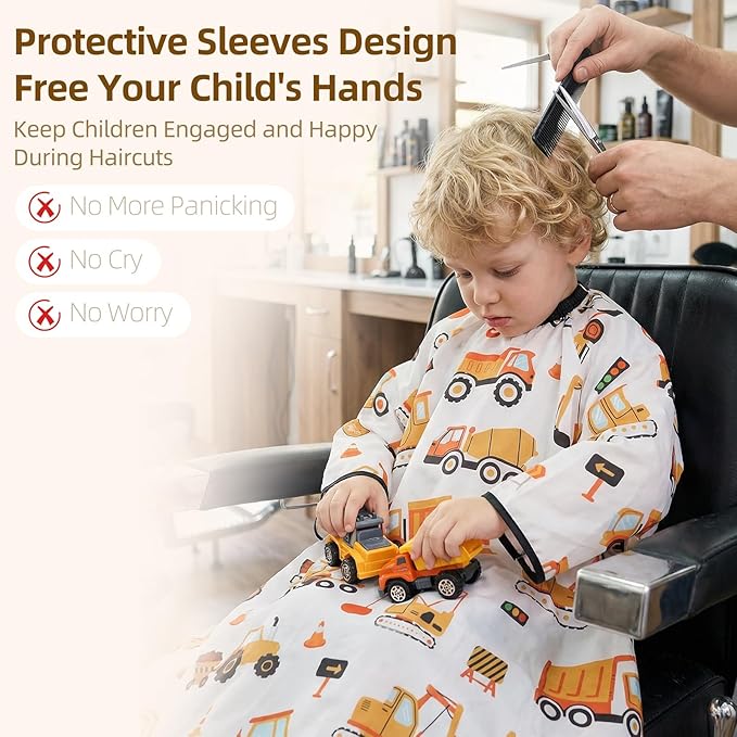 Kids Hair Cutting Cape with Sleeve, Kid Barber Cape Haircut Cape for Boy Girl, Home Professional Hair Cape for Salon