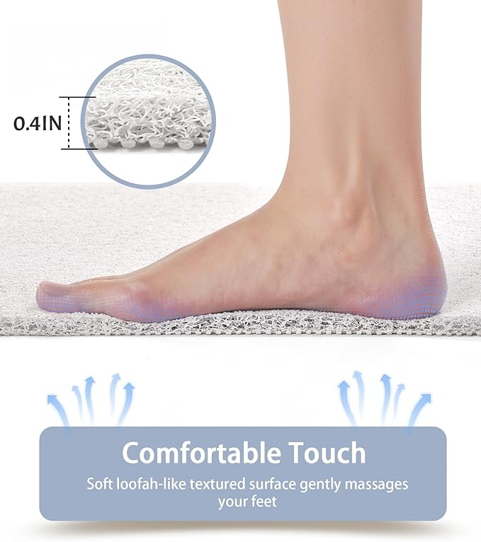 Mecko Loofah Bath Mat for Tub - Quick-Dry Non-Slip Shower Mat, Extra Thick Textured Grip Bathtub Mat for Bathroom and Shower Floor, Indoor/Outdoor Use for Wet Areas (White, 17"x47")
