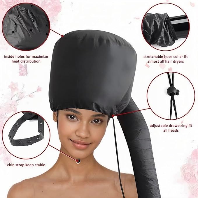 Hair Dryer Bonnet with Plopping Net,Hair Drying Bonnet for Blow Dryer,Portable Home Deep Conditioning Hair Care Hot Cap，Speed Up the Drying