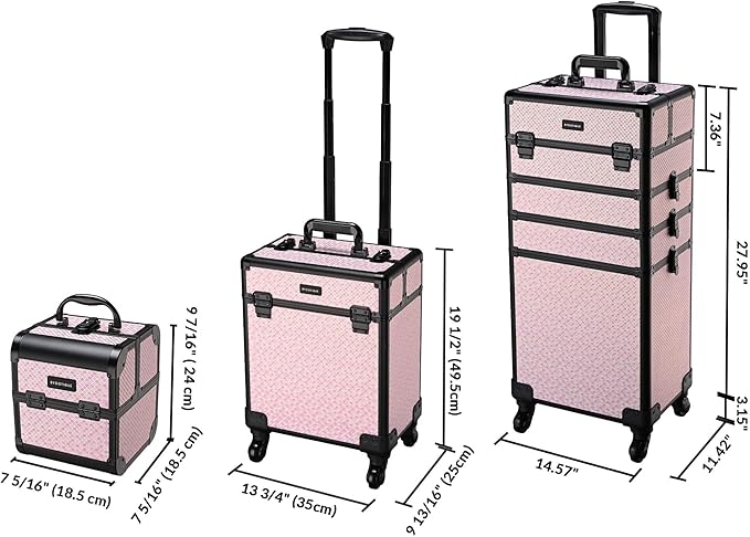 BYOOTIQUE Rolling Makeup Train Case on Wheels 3-Piece Hairdressing Brush Bags Cosmetology Art Deco Bloom